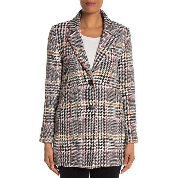 Sebby Glen Plaid Two Button Woven Coat White Black - Picture 3 of 7